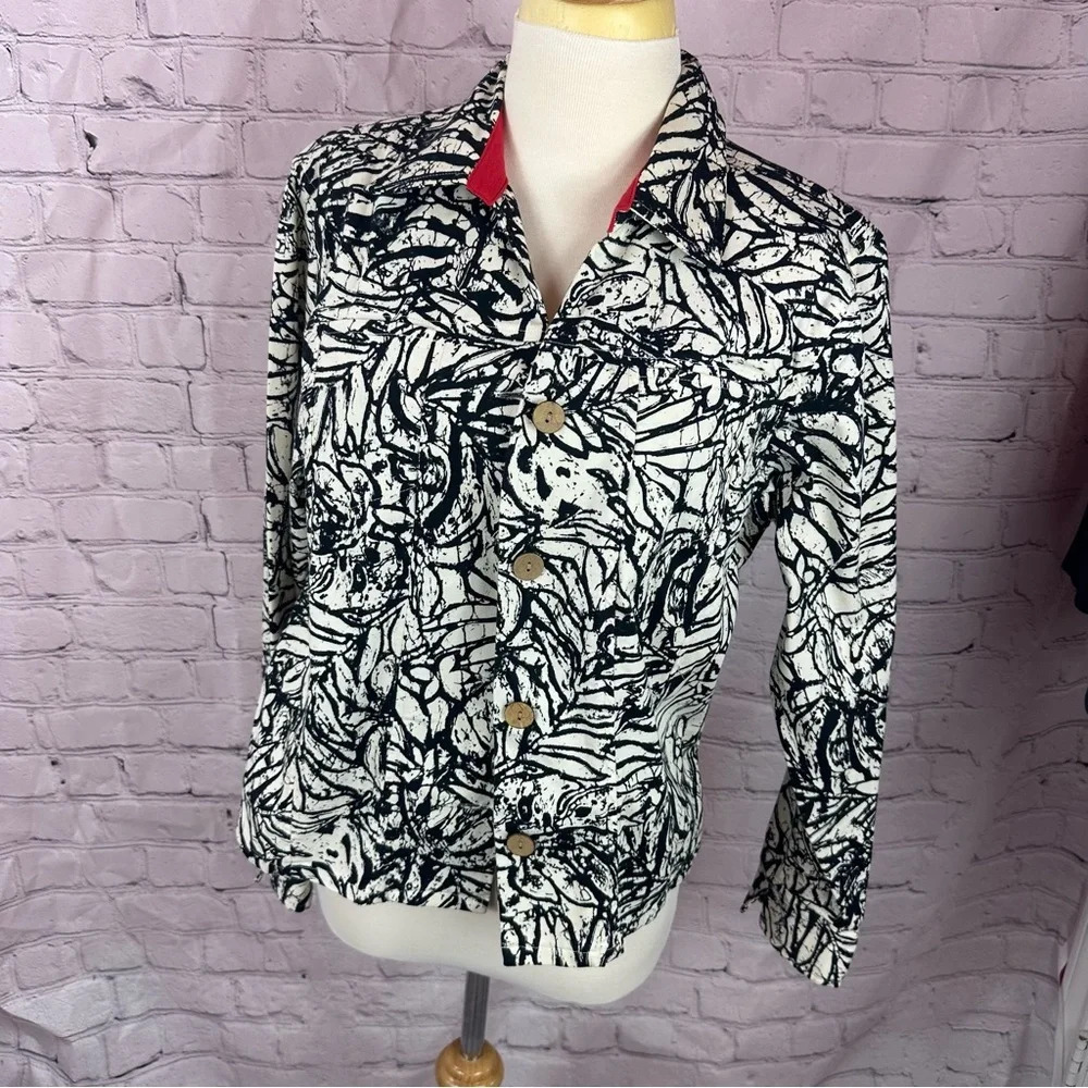 coldwater creek abstract floral black and white jacket size medium